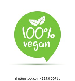 100 percent vegan logo vector icon. Vegetarian organic food label badge with leaf. Green natural vegan symbol