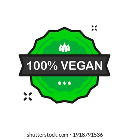 100 percent Vegan organic nature badge green Stamp icon in flat style on white background. Vector illustration.