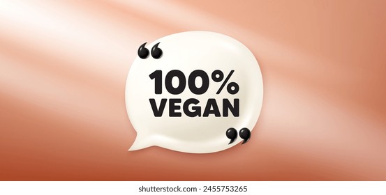 100 percent vegan tag. Chat speech bubble 3d banner. Organic bio food sign. Vegetarian product symbol. Vegan food chat message. Speech bubble red banner. Text balloon. Vector