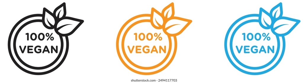 100 percent vegan vector logo set collection for web app ui