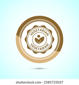 100 percent vegetarian icon design illustration, Vegan product label badge, Gold color button design