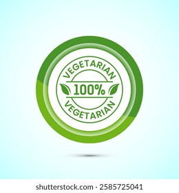 100 percent vegetarian icon design illustration, Vegan product label badge, Green color button design