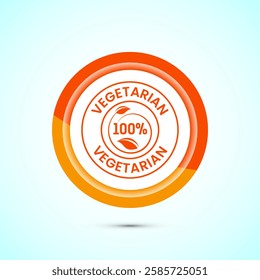 100 percent vegetarian icon design illustration, Vegan product label badge, Orange color button design