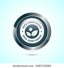 100 percent vegetarian icon design illustration, Vegan product label badge, Gray color round button design