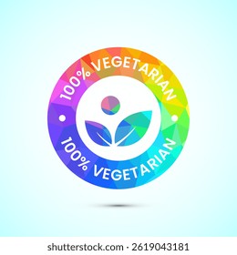 100 percent vegetarian icon design illustration, Vegan product label badge in low poly style