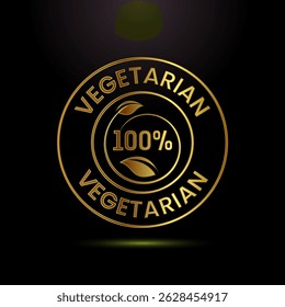 100 percent vegetarian icon design illustration, Vegan product label badge sign in gold color style