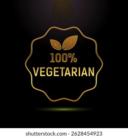 100 percent vegetarian icon design illustration, Vegan product label badge sign in gold color style