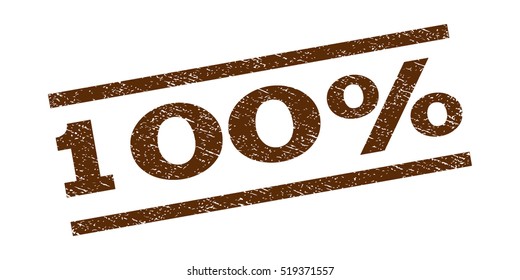 100 Percent watermark stamp. Text tag between parallel lines with grunge design style. Rubber seal stamp with scratched texture. Vector brown color ink imprint on a white background.
