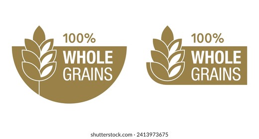 100 percent Whole Grains - horizontal badge for cereals, healthy and dietary food labeling