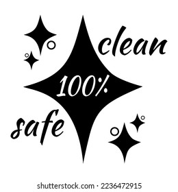 100% percentage clean and safe star icon. Vector art illustration with fantastic looking  font and black color. Isolated on white background. 