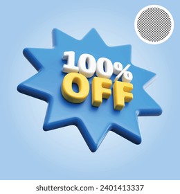 100 Percentage Off Sale Discount Number Blue 3D 