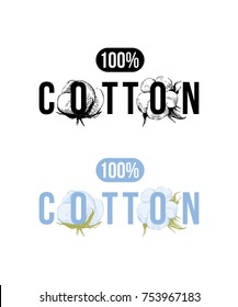 100 percents cotton logo , colorful and black and white variations