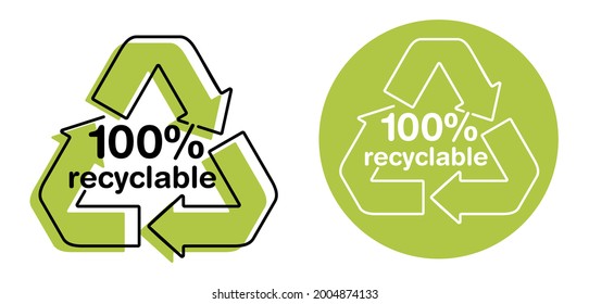 100 percents Fully Recyclable stamp for biodegradable materials and products. Zero waste industry and Environmental protection program svg