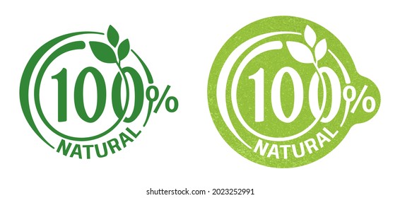 100 percents natural, organic product icon - badge for hundred percent healthy food, vegetarian nutrition in leaf shape - vector sticker