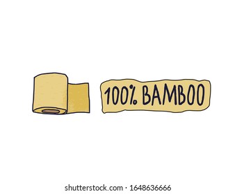 100 persent bamboo emblem isolated on white background. Eco friendly toilet paper and napkins. Vector  hand drawn illustration.