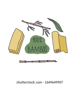 100 emblemas de bambú presente aislados en fondo blanco. Ecológico. Ilustración dibujada a mano por vectores.