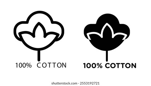 100 Persent cotton Icon set in black filled and line.