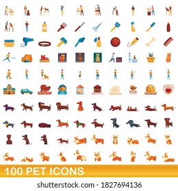 100 pet icons set. Cartoon illustration of 100 pet icons vector set isolated on white background