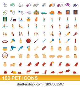 100 pet icons set. Cartoon illustration of 100 pet icons vector set isolated on white background