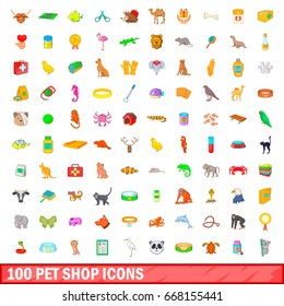 100 pet shop icons set in cartoon style for any design illustration