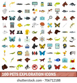 100 pets exploration icons set in flat style for any design vector illustration