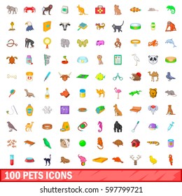 100 pets icons set in cartoon style for any design vector illustration