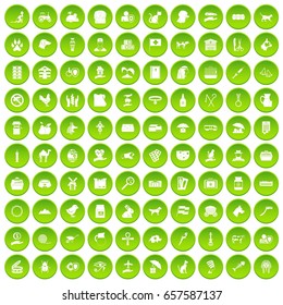 100 pets icons set green circle isolated on white background vector illustration