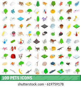 100 pets icons set in isometric 3d style for any design vector illustration