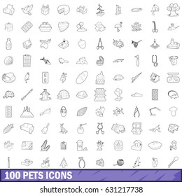 100 pets icons set in outline style for any design vector illustration