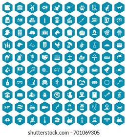 100 pets icons set in sapphirine hexagon isolated vector illustration