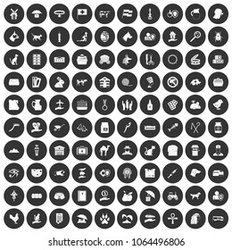 100 pets icons set in simple style white on black circle color isolated on white background vector illustration