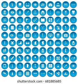 100 pharmacy icons set in blue circle isolated on white vector illustration