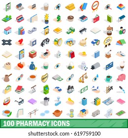 100 pharmacy icons set in isometric 3d style for any design vector illustration