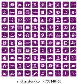 100 philanthropy icons set in grunge style purple color isolated on white background vector illustration