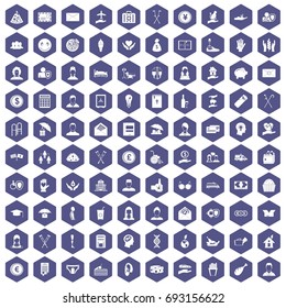 100 philanthropy icons set in purple hexagon isolated vector illustration