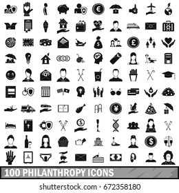 100 philanthropy icons set in simple style for any design vector illustration