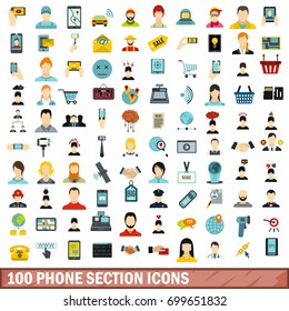 100 phone section icons set in flat style for any design vector illustration