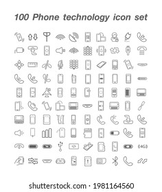 100 vector conjunto de iconos de la tecnología telefónica