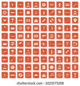100 photo icons set in grunge style orange color isolated on white background vector illustration