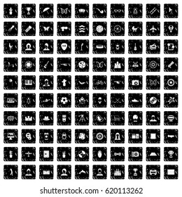 100 photo icons set in grunge style isolated vector illustration