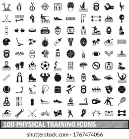 100 physical training icons set in simple style for any design vector illustration