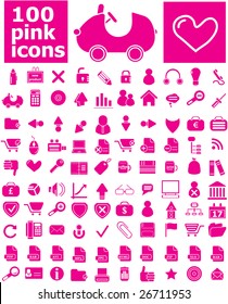 100 iconos rosas - vector de edición fácil