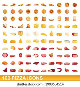 100 pizza icon set. Cartoon illustration of 100 pizza icons vector set isolated on white background