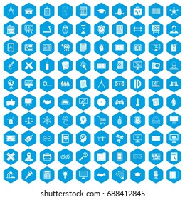 100 plan icons set in blue hexagon isolated vector illustration