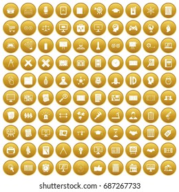 100 plan icons set in gold circle isolated on white vectr illustration