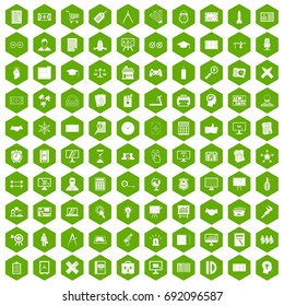 100 plan icons set in green hexagon isolated vector illustration