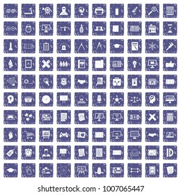 100 plan icons set in grunge style sapphire color isolated on white background vector illustration