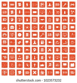 100 plan icons set in grunge style orange color isolated on white background vector illustration