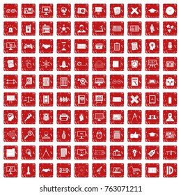 100 plan icons set in grunge style red color isolated on white background vector illustration