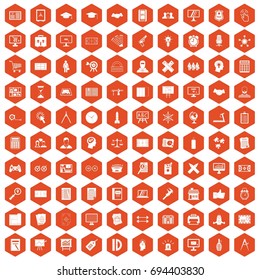 100 plan icons set in orange hexagon isolated vector illustration